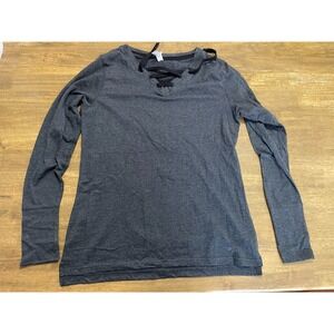 Live and Tell Shirt, Women's Large, Gray Black, Long Sleeve, V-neck, Tie Up